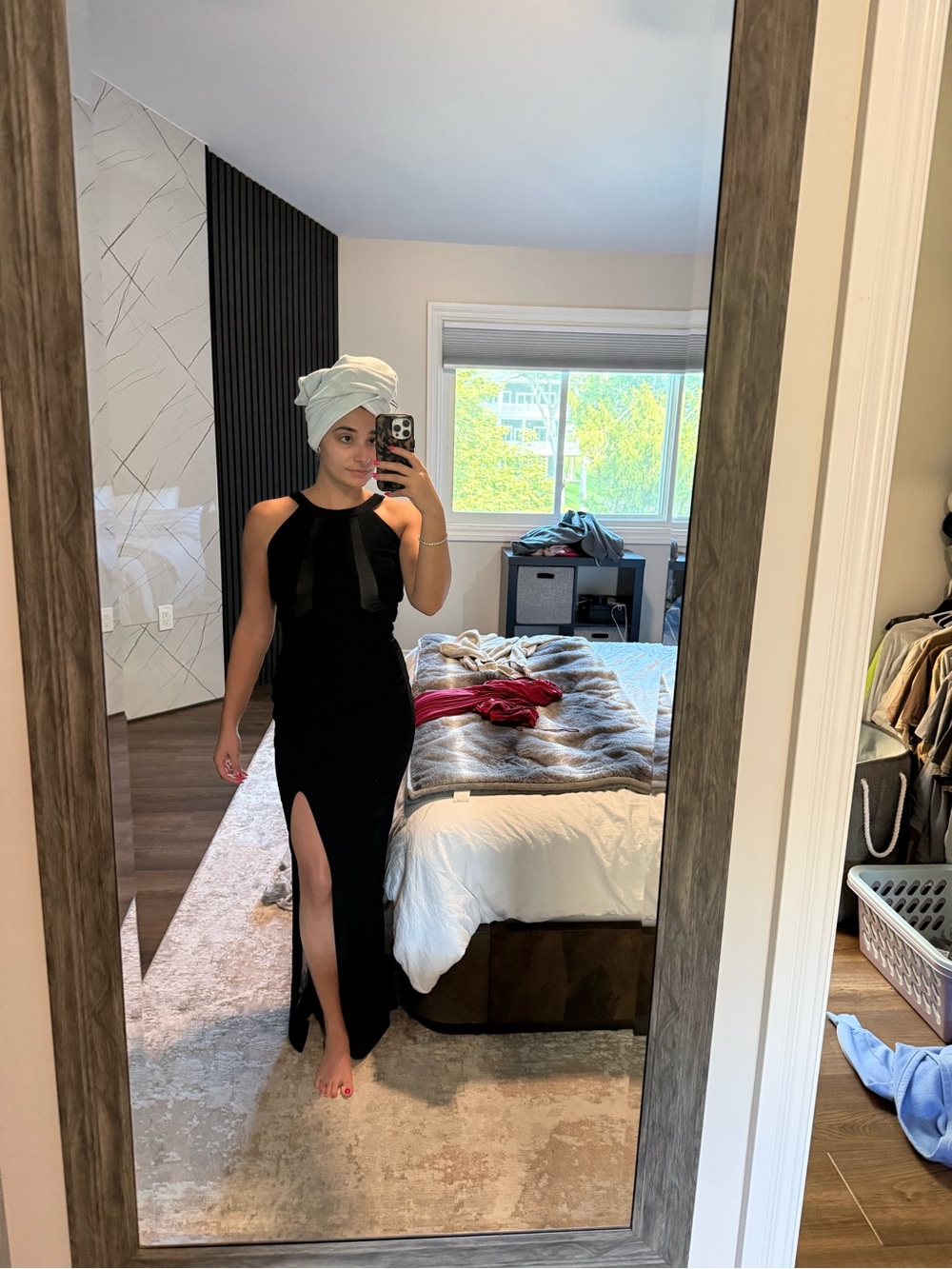 Elegant Black Halter Maxi Dress with Thigh Slit